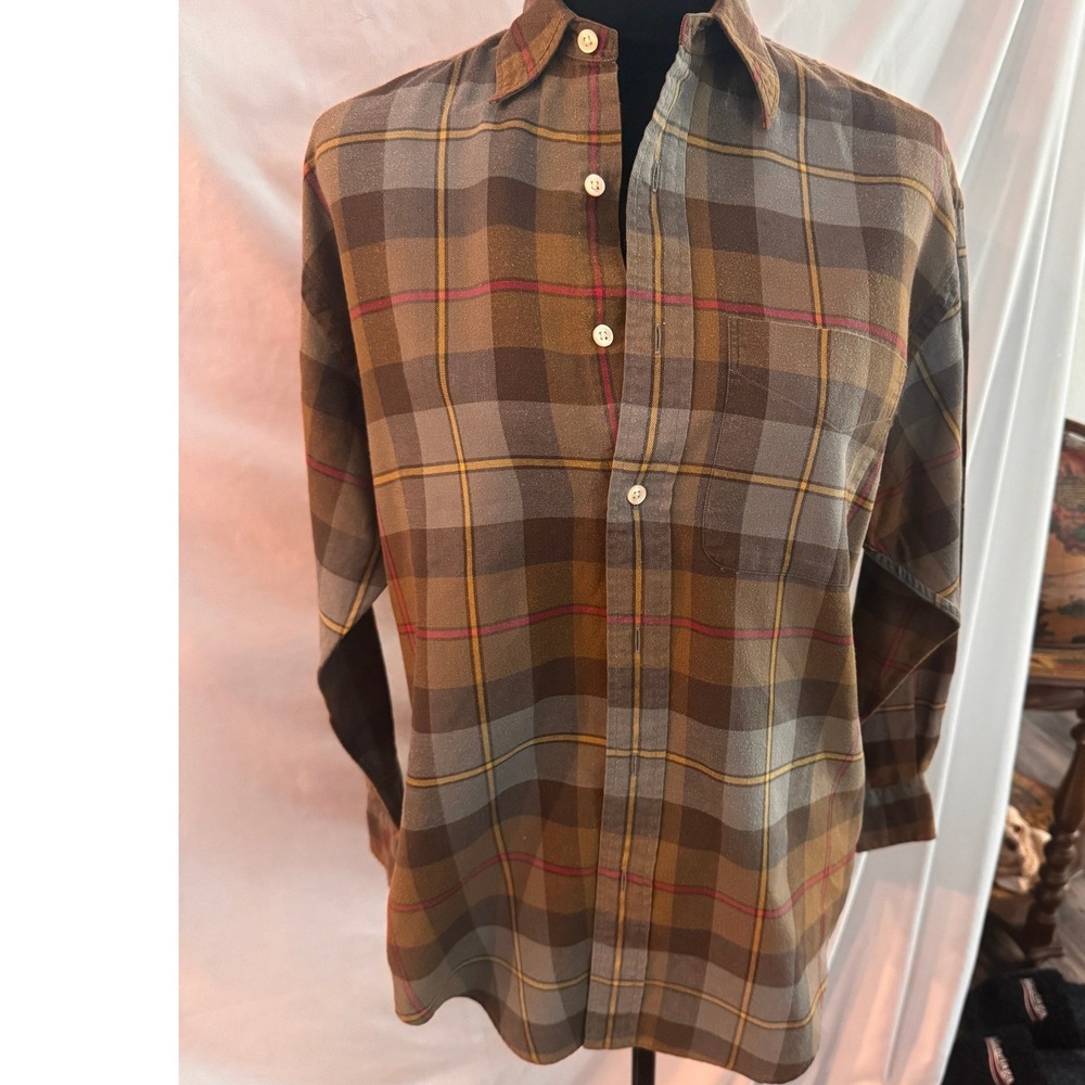 Ralph Lauren The Big Shirt Plaid Flannel Button Down Brown Grey Red Cotton Sz 4
